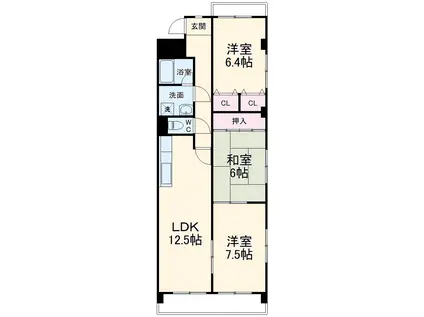 ラピスド相生(3LDK/1階)の間取り写真