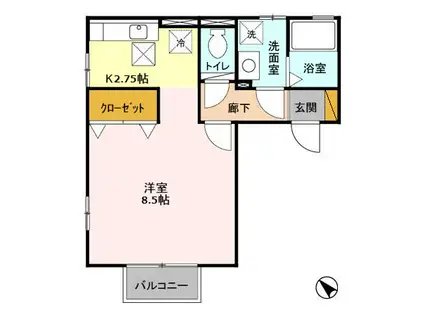 常磐線 松戸駅 徒歩12分 2階建 築22年(1K/1階)の間取り写真