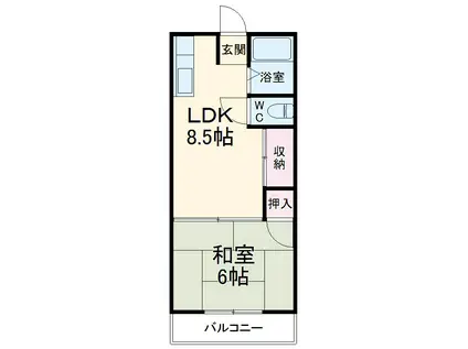第2左京山荘(1LDK/1階)の間取り写真
