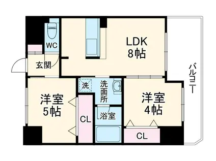 アーデンタワー本町イースト(2DK/14階)の間取り写真