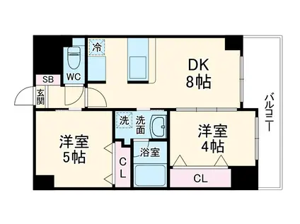 アーデンタワー本町イースト(2DK/2階)の間取り写真