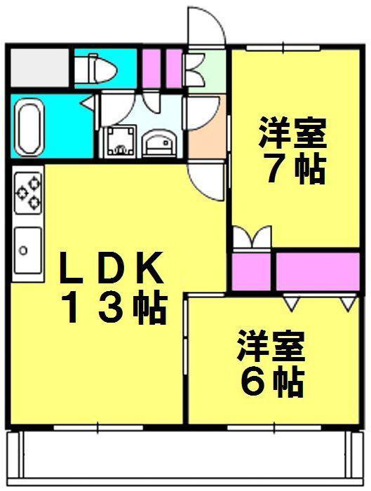 ウィンズ・フジ(2LDK/2階)の間取り写真