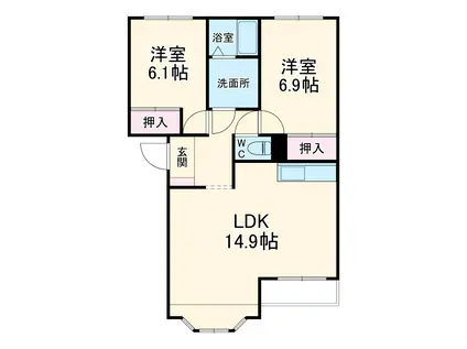 シンパシーK・M(2LDK/2階)の間取り写真