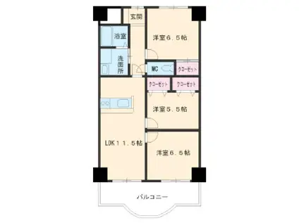 天神山マンションⅡ号館(3LDK/9階)の間取り写真