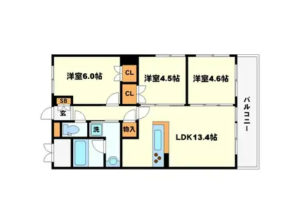 ルナソレイユ緑地公園(3LDK/3階)の間取り写真