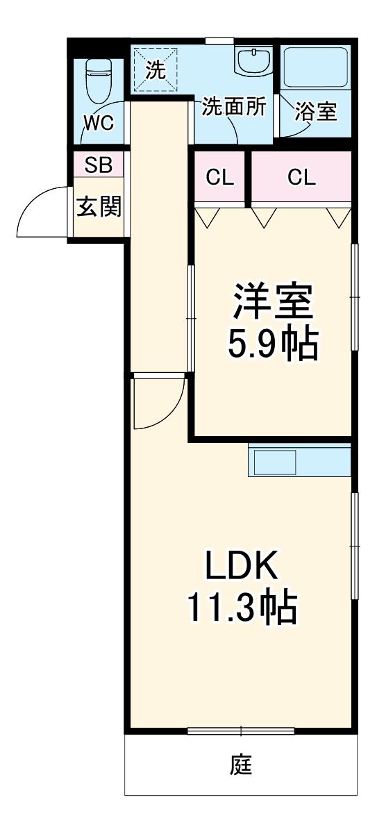 ドエルマルシェB(1LDK/1階)の間取り写真