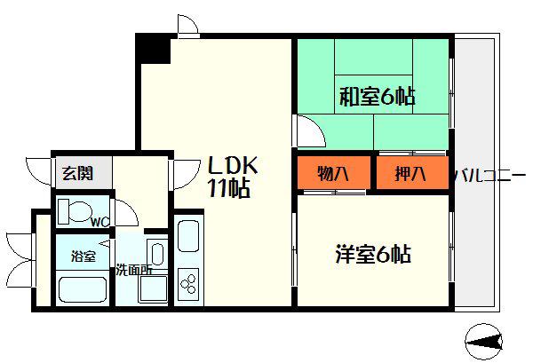 CASA SOLAR(2LDK/4階)の間取り写真