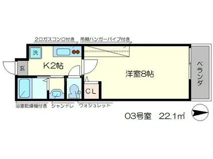 アークリード四条大宮(1K/3階)の間取り写真