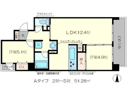 ラ・トゥール二条御所南(2LDK/4階)の間取り写真