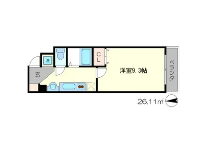 パサージュ二条城東(1K/6階)の間取り写真