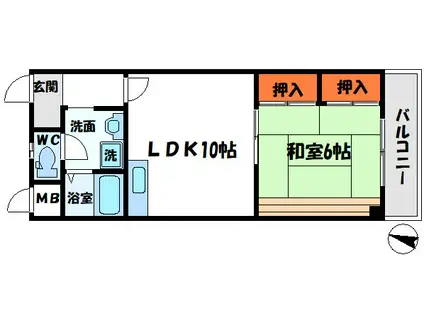 福島マンション2(1LDK/3階)の間取り写真