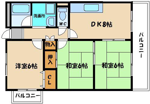 アドラブール古川橋(3LDK/4階)の間取り写真
