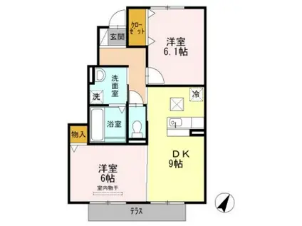 ベリー・アニマーレ(2LDK/1階)の間取り写真