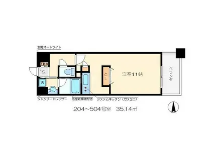 クリスタルグランツ西大路三条(1K/2階)の間取り写真