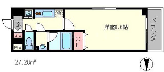 ベラジオ五条堀川Ⅱ(1K/7階)の間取り写真