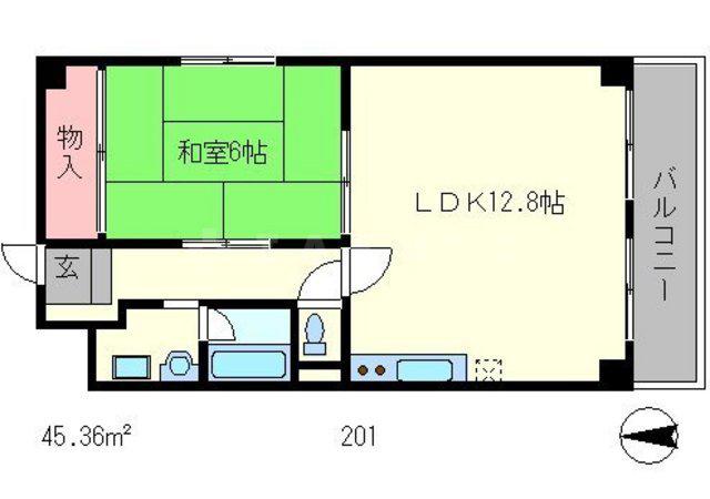 ウィンドベル四条大宮(1LDK/2階)の間取り写真