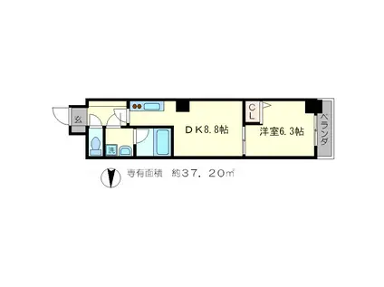 エターナルコート三条(1LDK/2階)の間取り写真