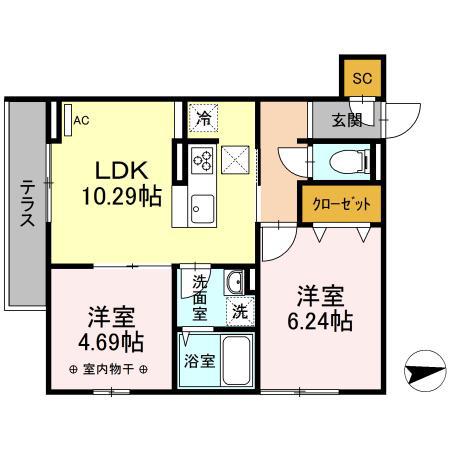 エクセル3(2LDK/3階)の間取り写真