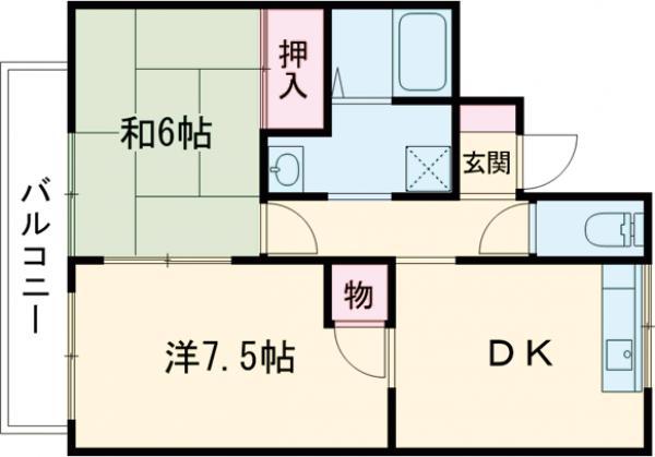 エレガント鬼塚Ⅴ(2DK/2階)の間取り写真