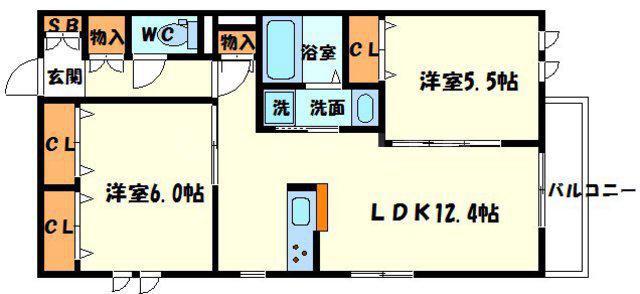 サンヴィーブル(2LDK/2階)の間取り写真