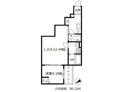 フィノ森小路(1LDK/2階)の間取り写真