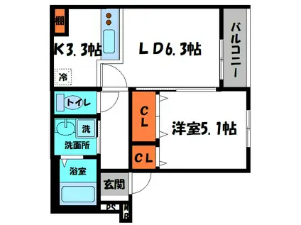 フジパレス月出町Ⅱ番館(1LDK/2階)の間取り写真