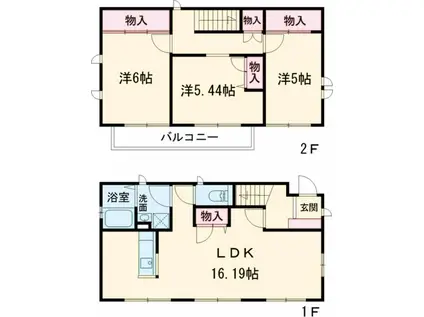 中央本線 武蔵小金井駅 バス乗車時間:6分 中大附属高校バス停で下車 徒歩5分 2階建 築13年(3LDK)の間取り写真