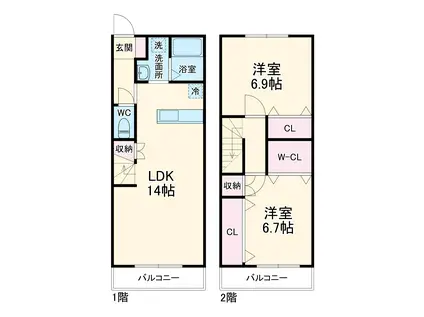 レイクサイド戸笠(2LDK/1階)の間取り写真