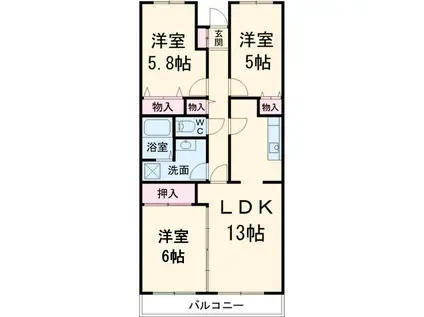 イーストパーク胡録台(3LDK/2階)の間取り写真