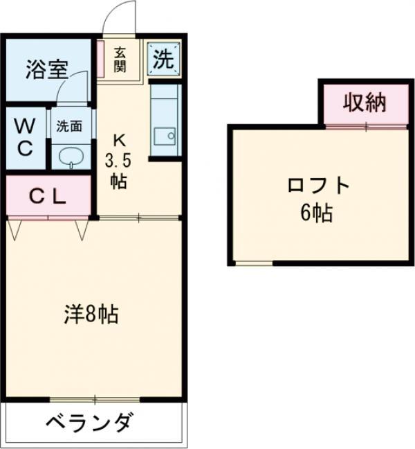 ブランドール冨士Ⅱ(1K/2階)の間取り写真