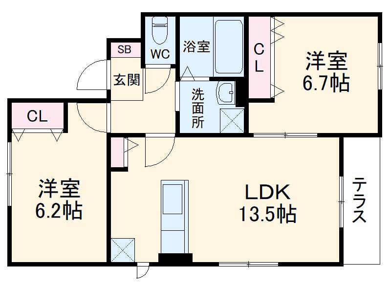 プランドール刀根山(2LDK/1階)の間取り写真