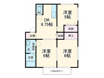 グランデハイツ河輪B(3DK/2階)の間取り写真