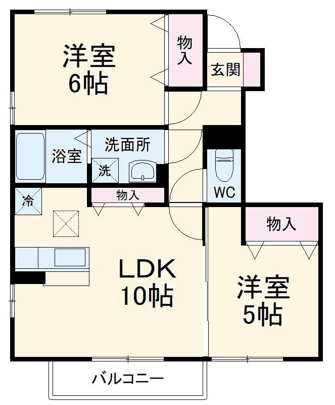 ハイブリッジⅠ(2LDK/1階)の間取り写真
