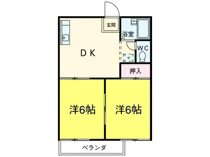 エバーグリーン(2DK/2階)の間取り写真