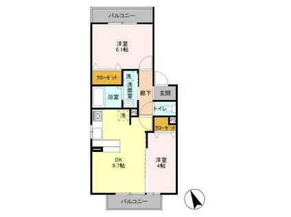 ウィット(2DK/2階)の間取り写真