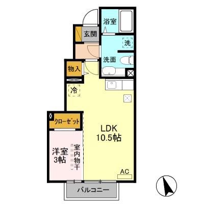 リベルテC棟(1LDK/1階)の間取り写真