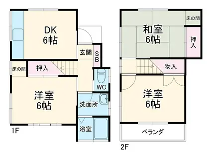 京成電鉄本線 勝田台駅 徒歩12分 2階建 築44年(3DK)の間取り写真