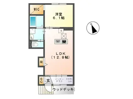 ユニヴァリィグレイス佐和(1LDK/1階)の間取り写真