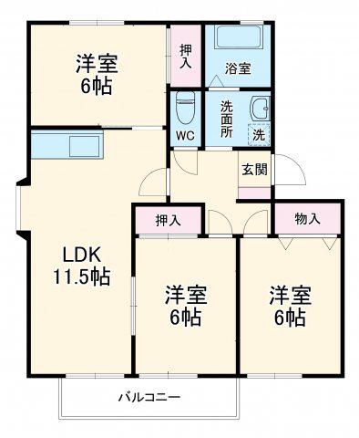 ハートホーム山本(3LDK/3階)の間取り写真