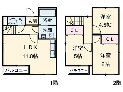 名鉄西尾線 福地駅 徒歩45分 2階建 築16年(3LDK)の間取り写真