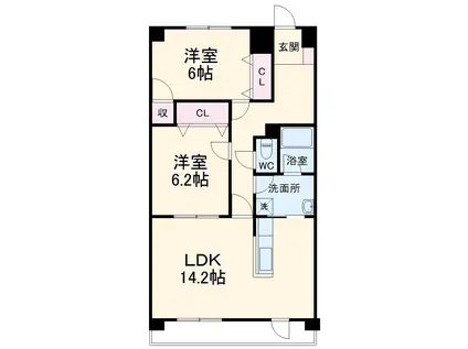 UN BELLE 富士見(2LDK/5階)の間取り写真