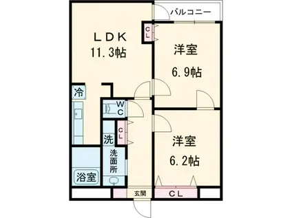 サンエイベルヒロ(2LDK/2階)の間取り写真