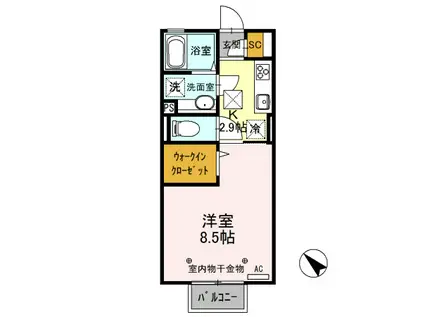 D-ROOM思川ローズ H(1K/1階)の間取り写真