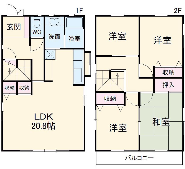 名古屋市東山線 藤が丘駅(愛知) 徒歩26分 2階建 築41年(4LDK)の間取り写真