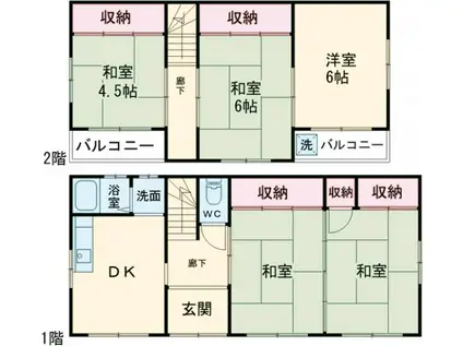 阪和線 東岸和田駅 徒歩7分 2階建 築45年(5DK)の間取り写真