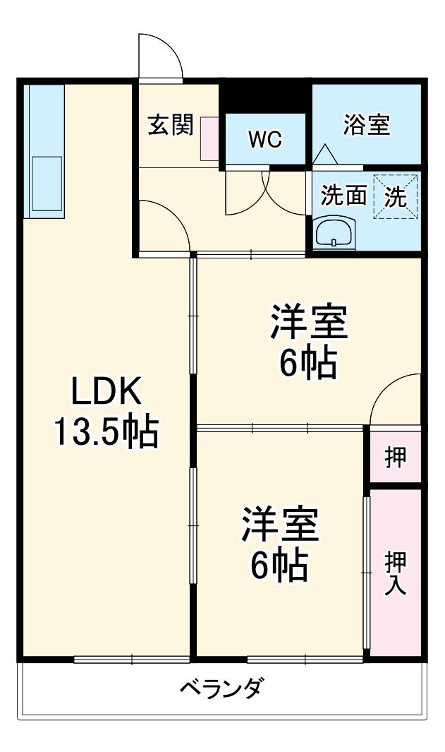 サンハイツK(2LDK/1階)の間取り写真