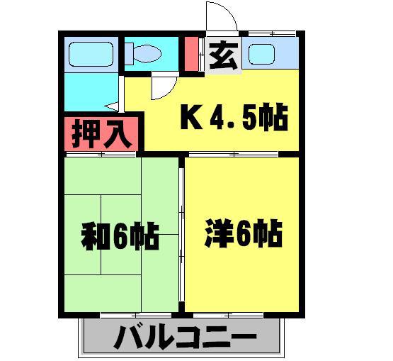 メゾンミヤコ湖北 Ⅱ(2R/2階)の間取り写真