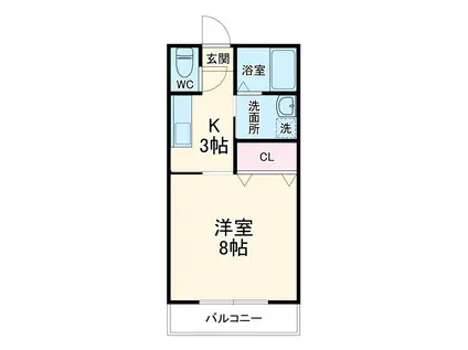 スカイハイツヒラヤマⅢ(1K/1階)の間取り写真