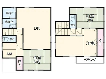 名鉄名古屋本線 丸ノ内駅 徒歩9分 2階建 築43年(3LDK)の間取り写真