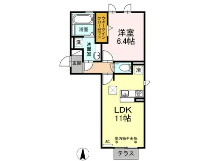 エスポワールHUG(1LDK/1階)の間取り写真